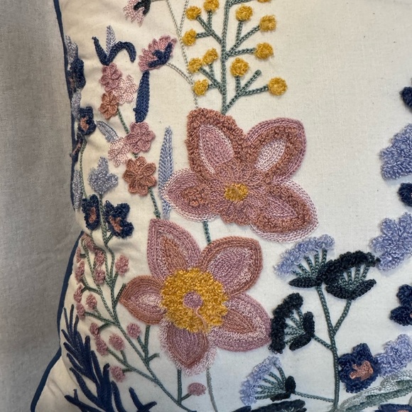 Pier 1 Floral Embroidered 18” Throw Pillow - Picture 5 of 14